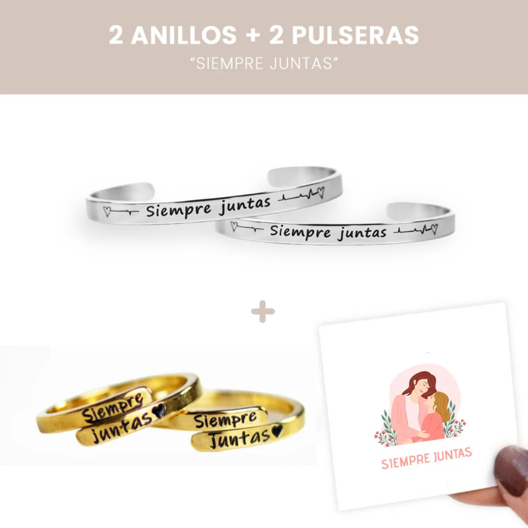 Pack: 2 Pulseras + 2 anillos + Tarjetas de regalo - Siempre Juntas